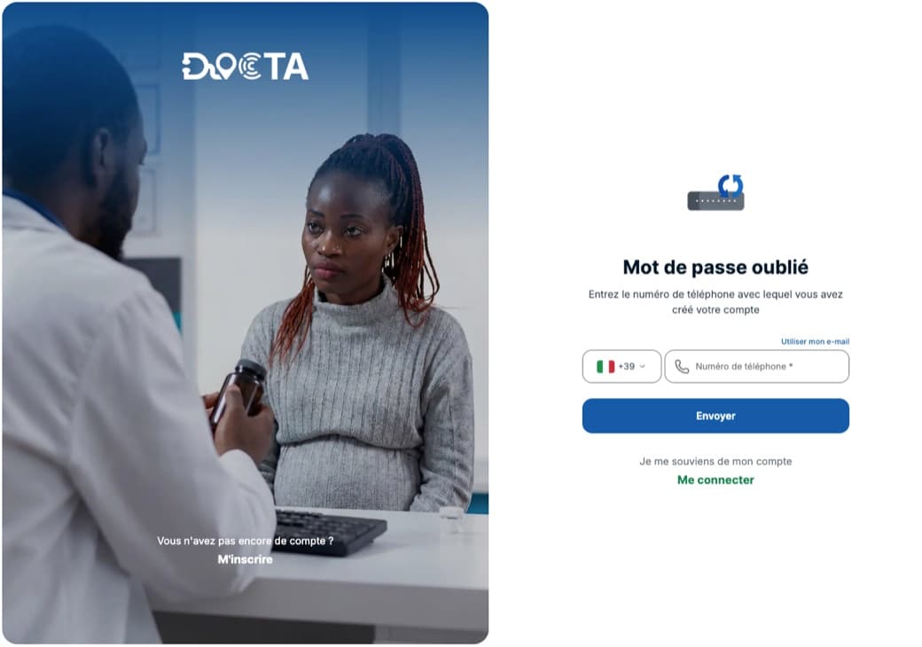 Écran de saisie du numéro de téléphone dans DOCTA