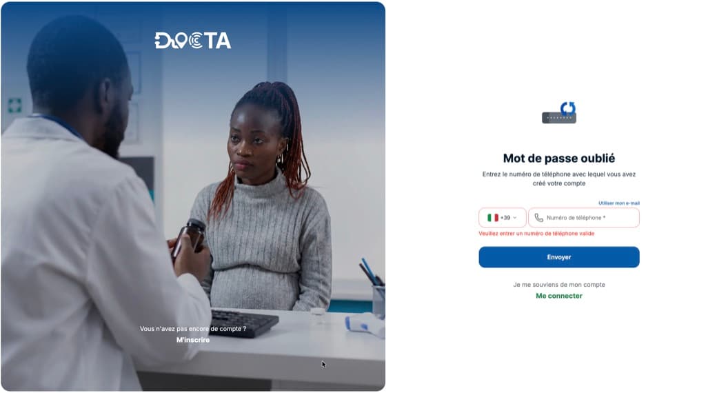 Bouton « Envoyer le code » dans DOCTA